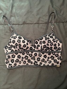 Floral Velvet Bralette - Black Floral on Light Grey